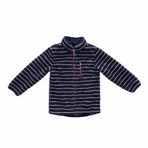 Mini Boden Navy and White Striped Fleece Jacket
